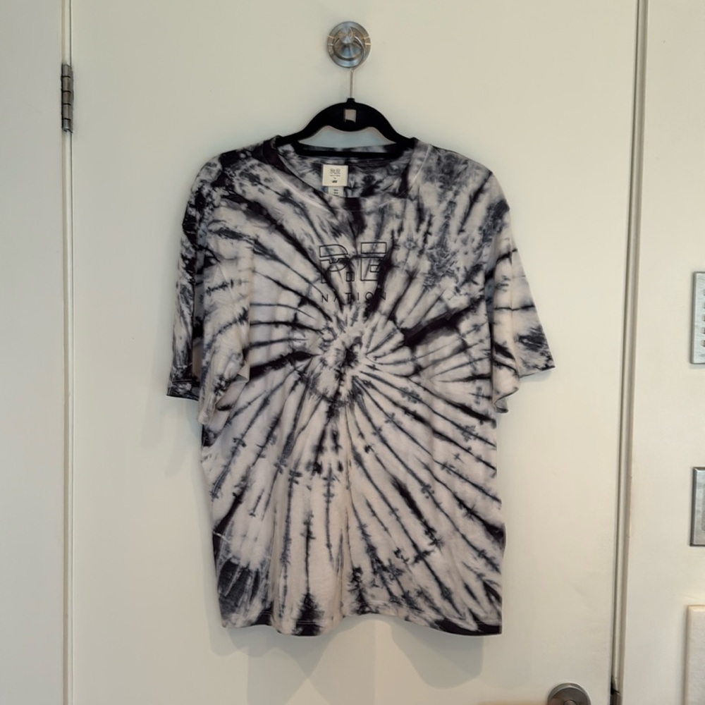 PE Nation and HM collab. Tye dye navy and white relaxed tee